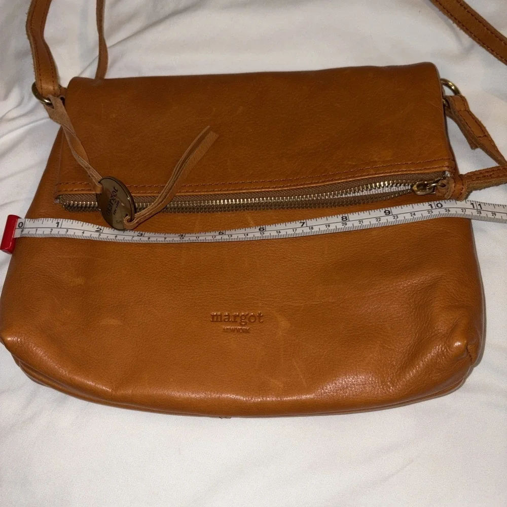 $150 Margot New York ROBBIE Foldover Crossbody‎ flap Bag Cognac Hobo 10